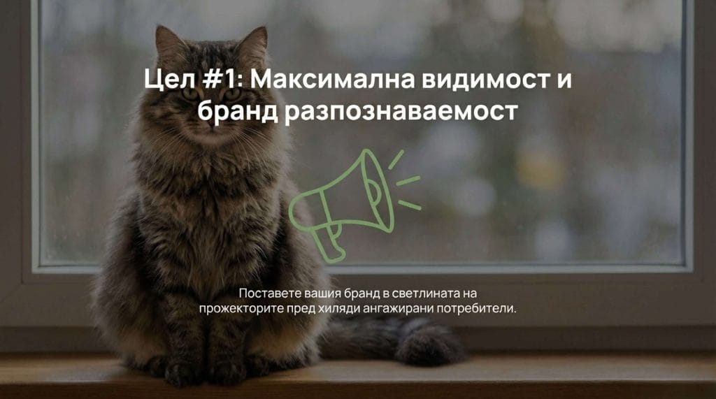 Цел 1:Максимална видимост и бранд разпознаваемост